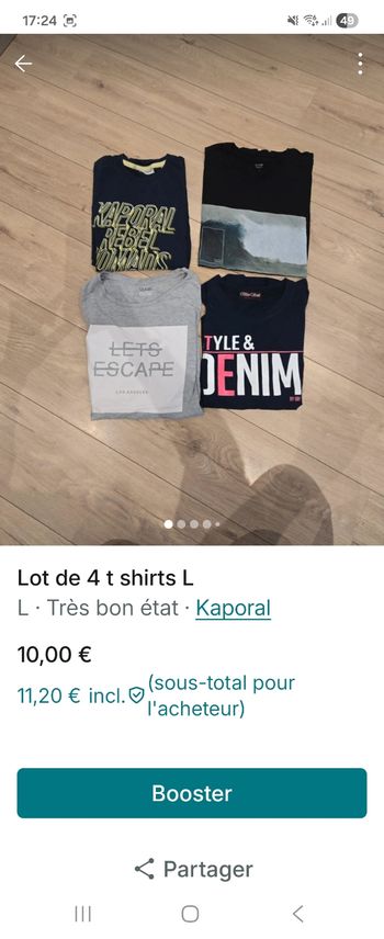Lot de 4 t shirts L