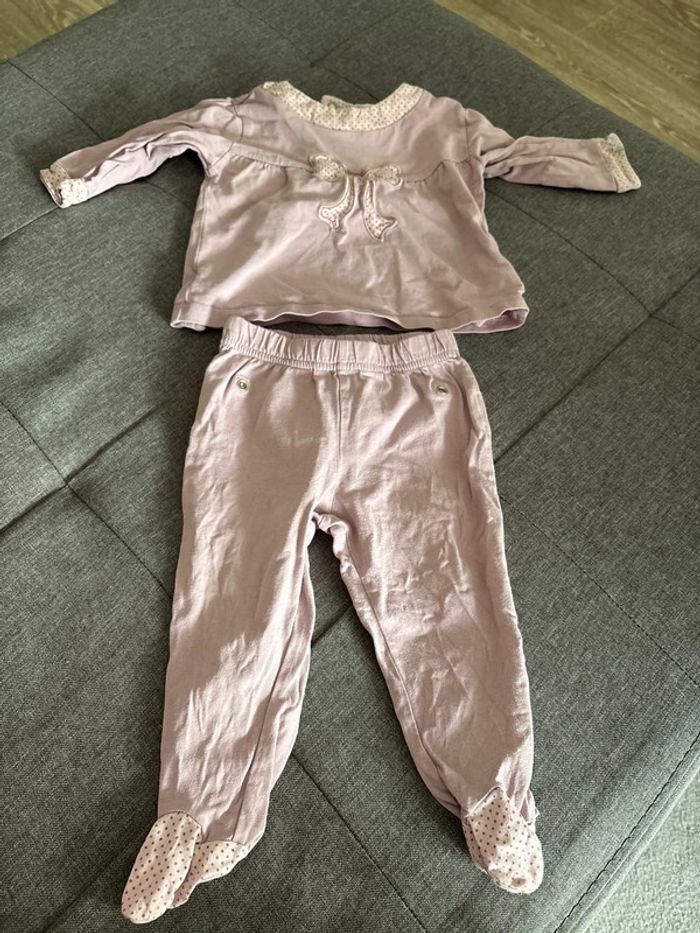 Pyjama 2 pièces 9 mois fille lilas et rose kitchoun bon état - photo numéro 5