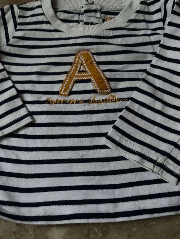 T shirt coton manches longues marinière 9 mois - photo numéro 4