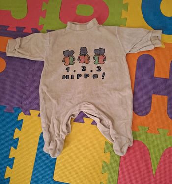 Pyjama grenouillère 1 pièce hippopotame, taille 3 mois (62 cm)