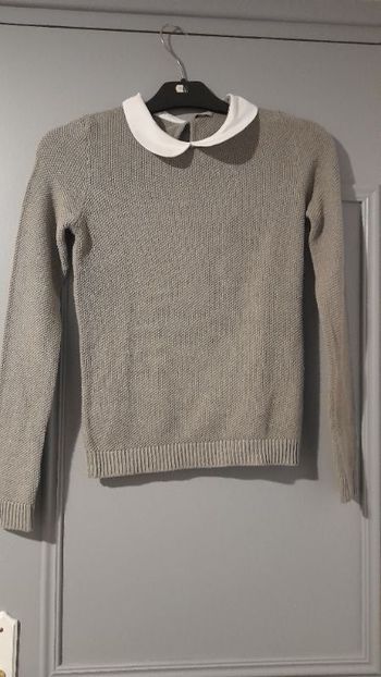 Pull gris collorette blanche