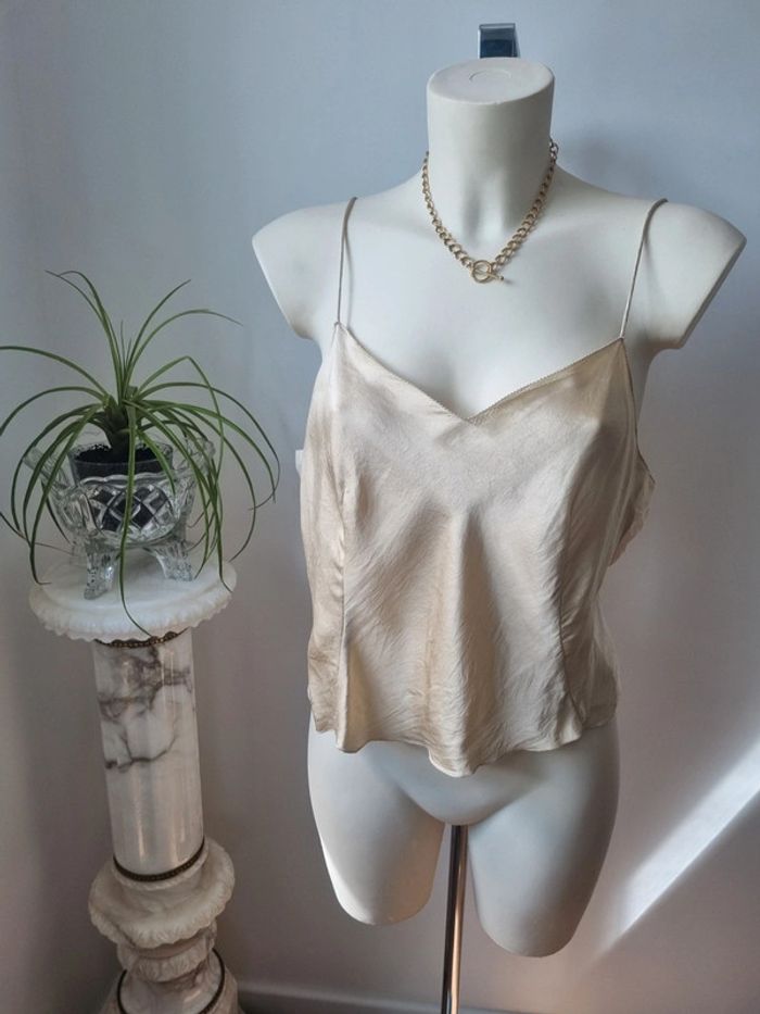 Top 100 % soie doré vintage - photo numéro 12