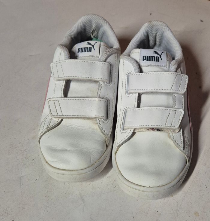Basket fille à scratch puma cuir blanc et rose taille 34 - photo numéro 2