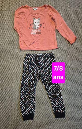 Pyjama fin ML "chat choco" fille - taille 7/8 ans