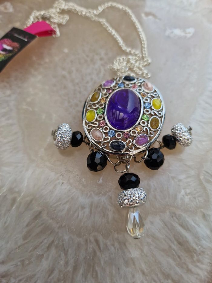 Collier Vintage Baroque Pierres Multicolore Perles Cristal - photo numéro 9