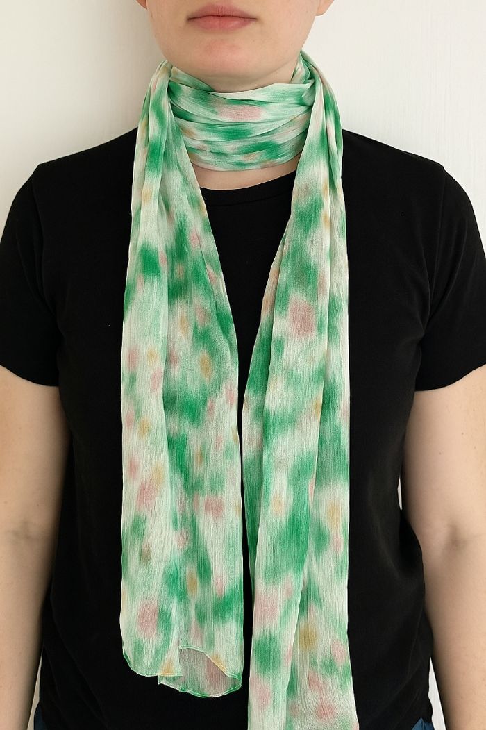 Grand Foulard Léger Fleuri Vert & Rose - Sans Marque