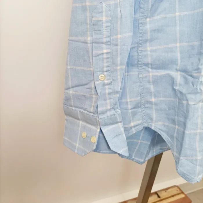 Chemise à carreaux bleu ciel Oliver Grant Easy Line taille 3 col boutonné A890 - photo numéro 7