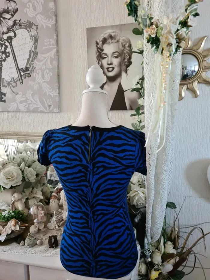 Pull fin bleu/noir Blanco Tricot Taille S - photo numéro 4