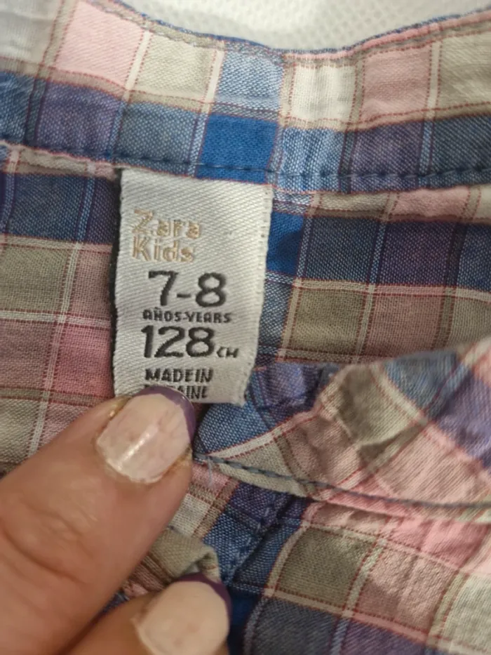Chemise à carreaux manches longues 7-8 ans 128 cm Zara Kids - photo numéro 2