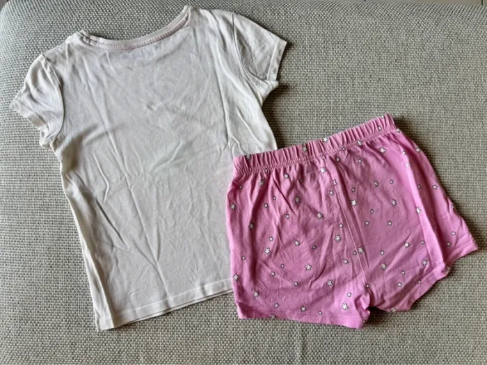 Pyjama court short rose et blanc fille en coton bio 6 ans en parfait état - photo numéro 3