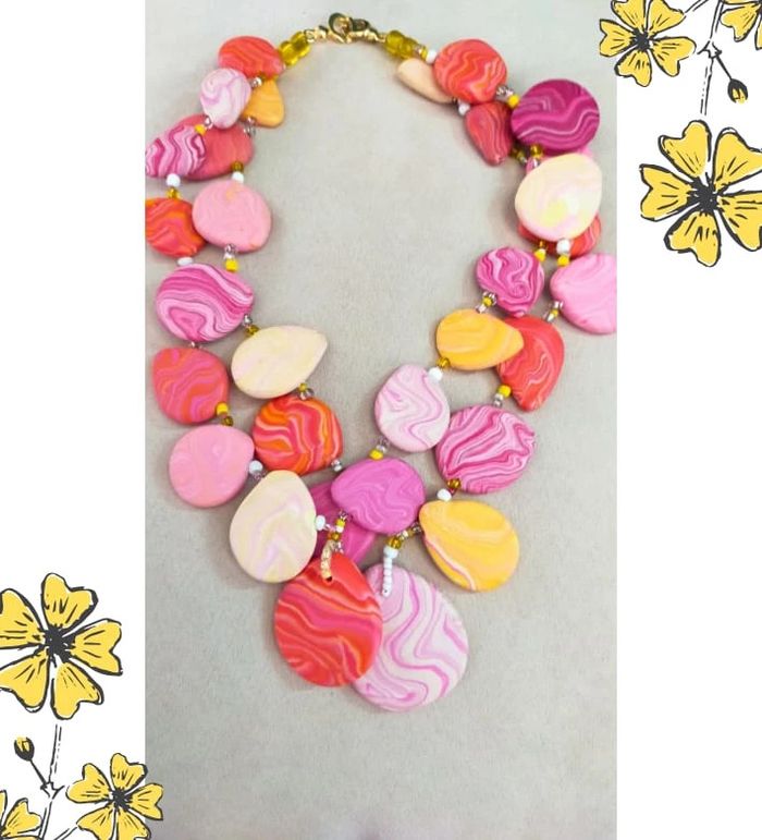 Collier fait main en pâte polymère – Nuances de rose et jaune pastel _ Collection Nuances de Rose - photo numéro 5