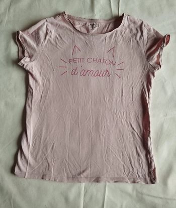 T.shirt manches courtes rose petit chaton d'amour 12 ans