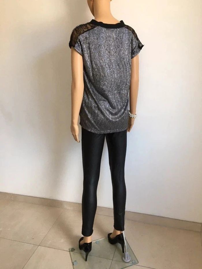 Blouse argentée et noire neuve à manches courtes avec dentelle Morgan taille XS (valeur 35€) - photo numéro 9