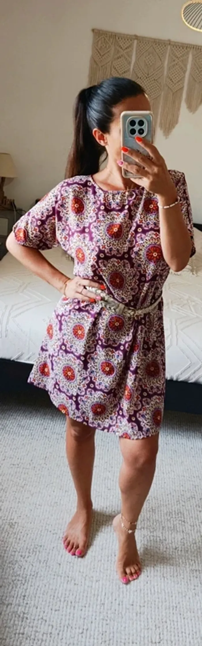 Robe Lara Ethnics neuve violet avec mandala multicolore légère et fluide made in France - photo numéro 2
