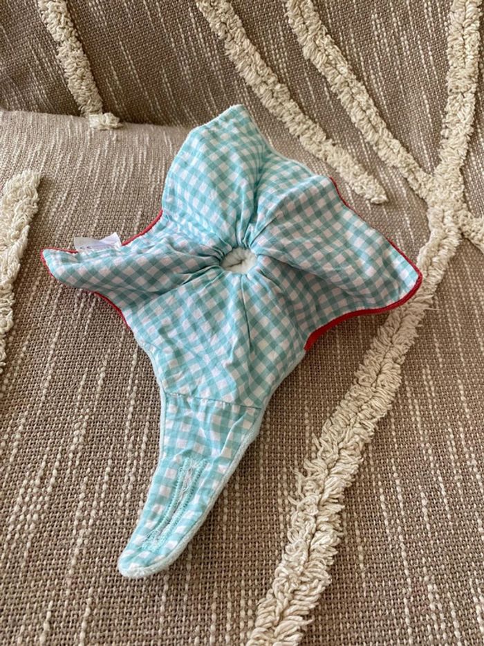 Peluche doudou plat TEX chien rouge et bleu ballon très bon état - photo numéro 3