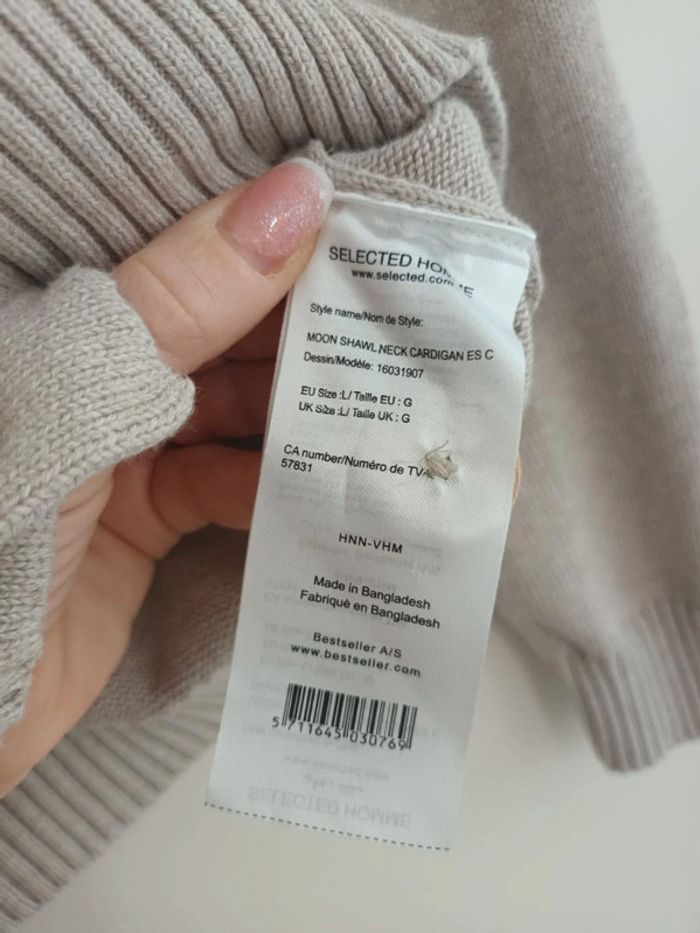 Joli gilet cardigan en maille Selected Homme taille L beige - photo numéro 7