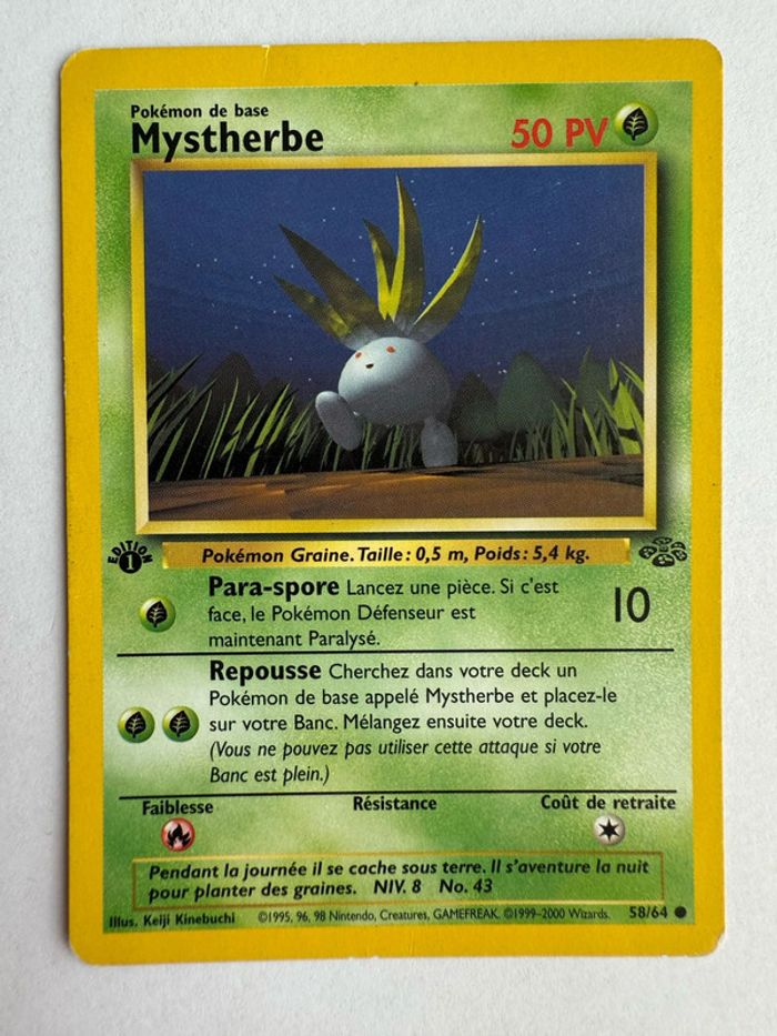 Carte Pokémon Mystherbe 58/64 - Jungle édition 1 Wizards - FR - Usée