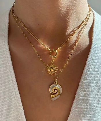 Duo de colliers dorés “Soleil & Coquillage” Acier inoxydable, vendus ensemble