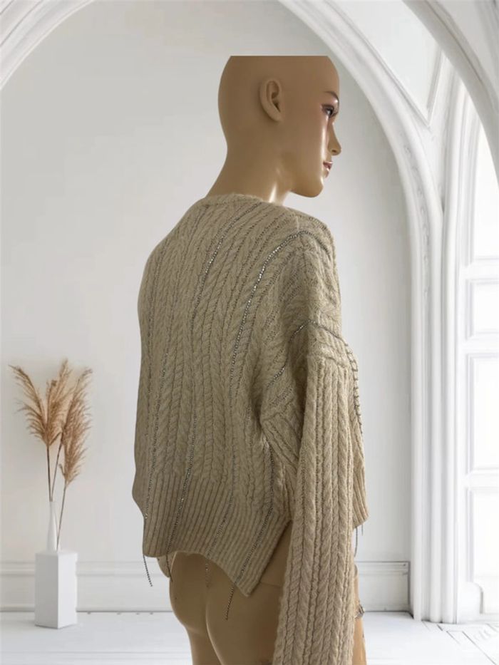 Pull court crème Zara à franges métallique – Taille S - photo numéro 8