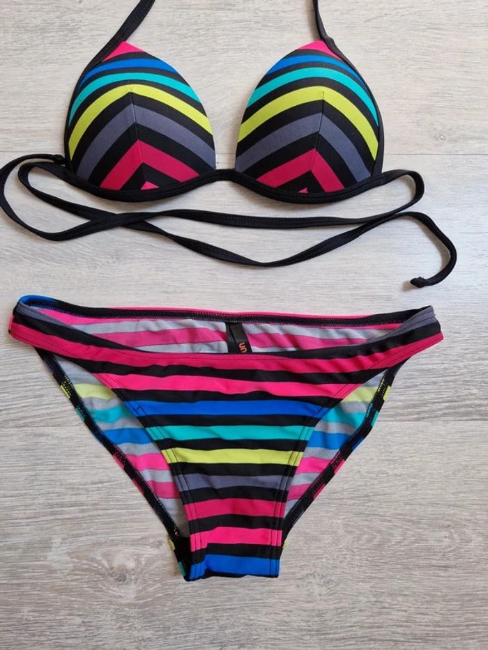 Maillot de bain bikini 2 pièces Undiz XS neuf haut rembourré rayé - photo numéro 3