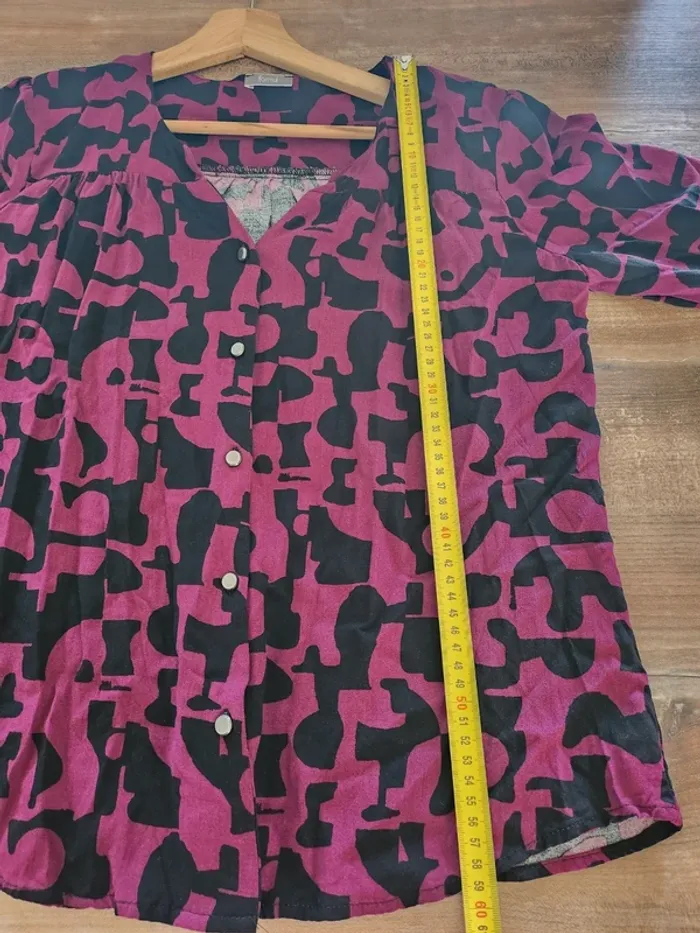 Chemise blouse tunique formul rouge bordeaux motifs noirs taille 38 neuve - photo numéro 7