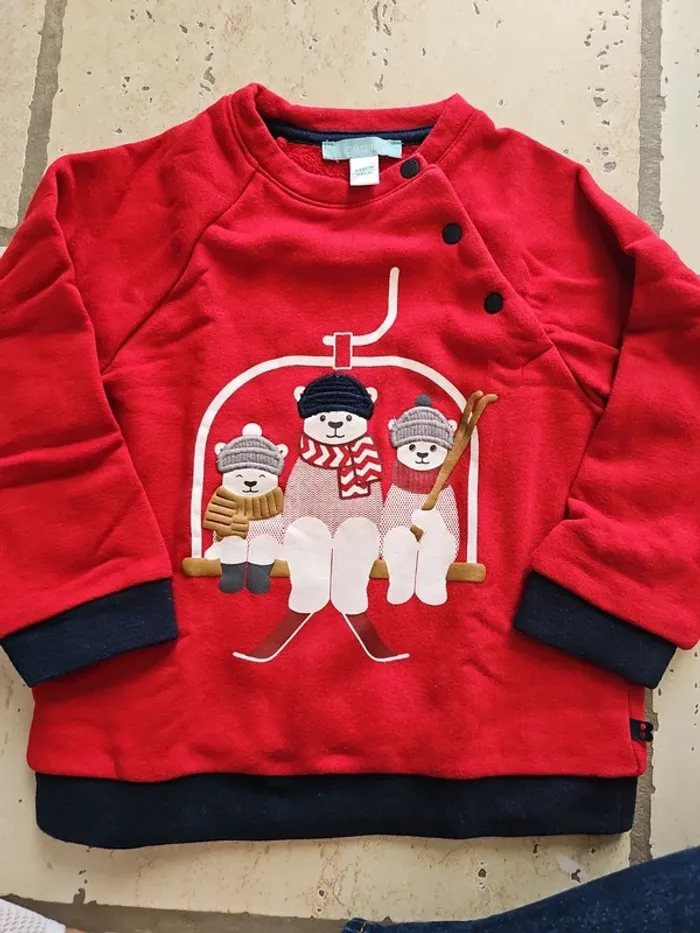 Sweat ours polaire rouge - Obaïbi - 23 mois/86 cm - photo numéro 2