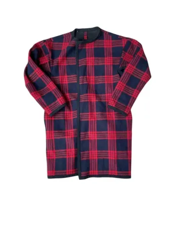 Veste longue à carreaux rouge et noir taille L