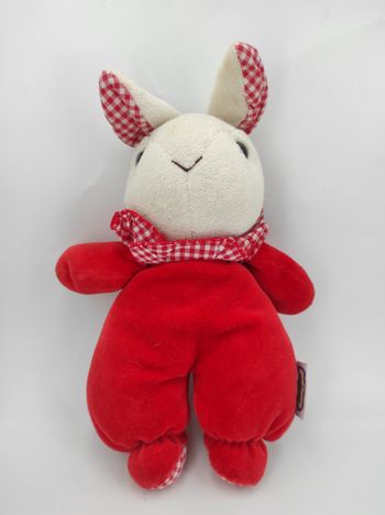 Doudou Lapin Rouge et Blanc Ajena Vintage