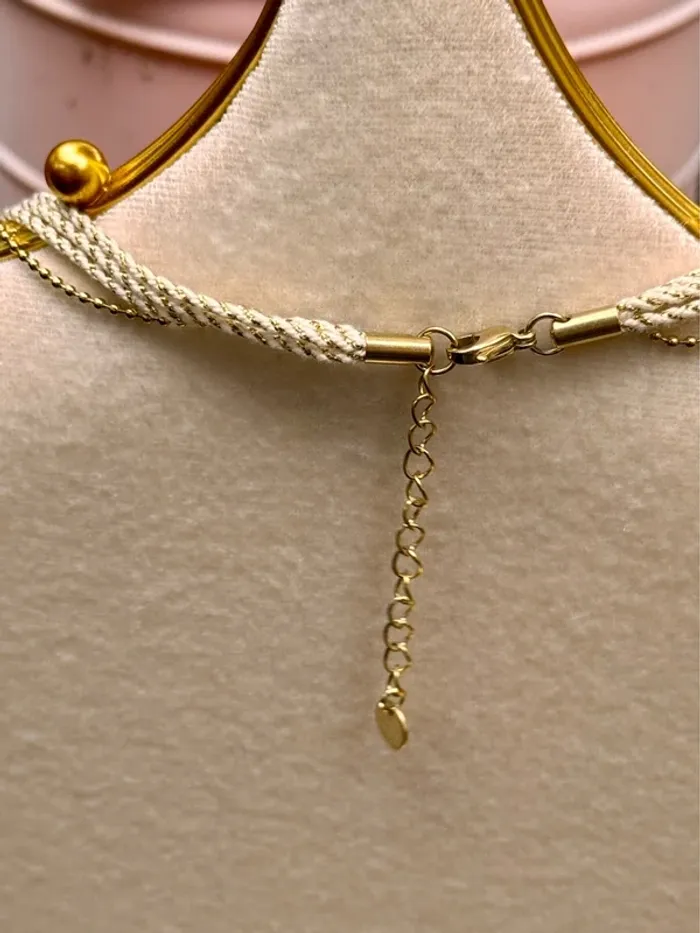 Collier réglable cordon écru doré chaînes soleil en breloques acier inoxydable or - photo numéro 4
