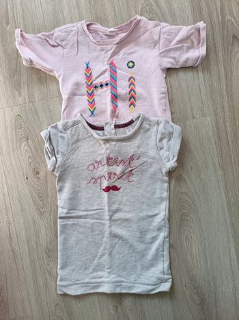Lot 2 pulls sweat manches courtes fille 4 ans Okaïdi rose gris moustache
