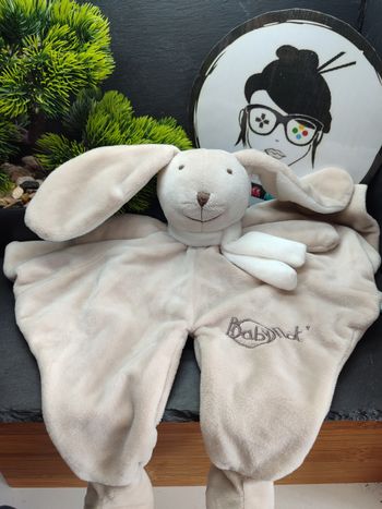 Doudou plat rond lapin beige gris Layette baby Nat' bn780 blanc écharpe Marron