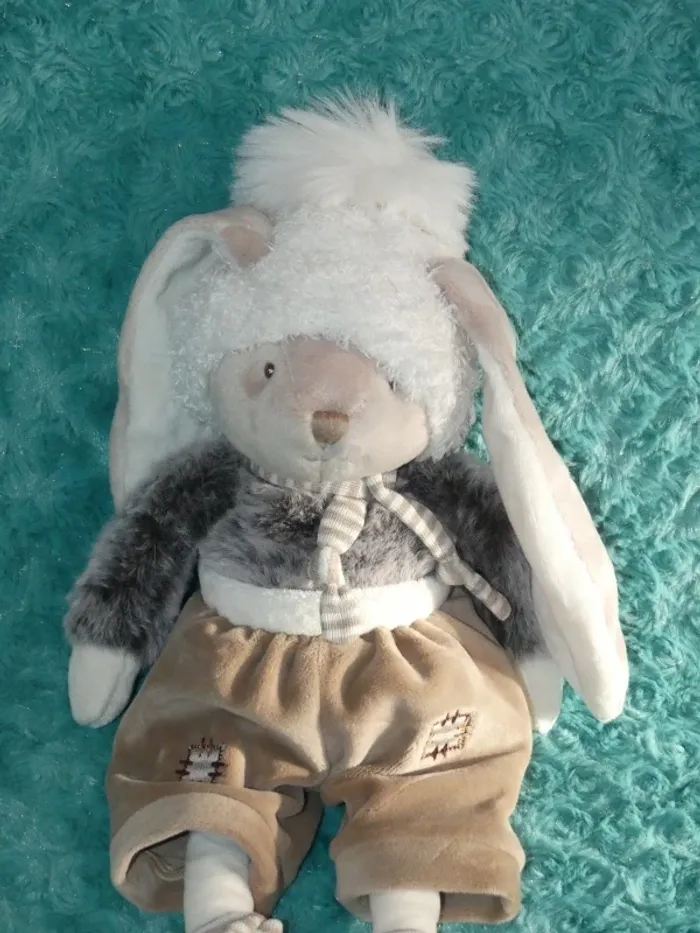 Doudou lapin gris beige Bukowski 🐭 neuf - photo numéro 2