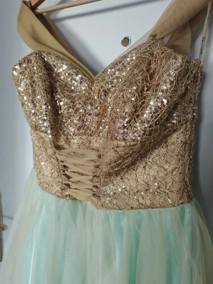 Robe de cérémonie dorée et menthe - 38/40