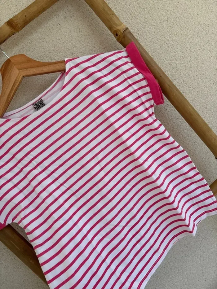 t-shirt marinière rose et blanc - photo numéro 5