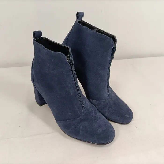 Bottines à talon hauts blues marine en cuir La Halle taille 37 C018 - photo numéro 4