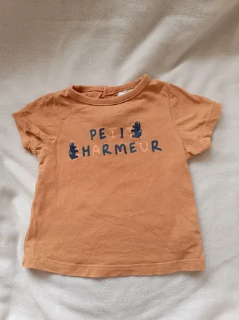 🎀 t-shirt couleur orange petit charmeur taille 6 mois tape a l'oeil 🎀