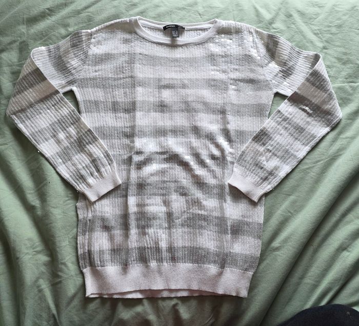 Mango Pull Rayé Paillettes Blanc Gris XS