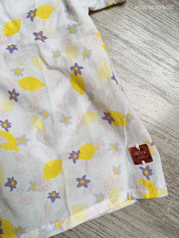 Chemise manches courtes, col claudine, citron et fleurs - photo numéro 2