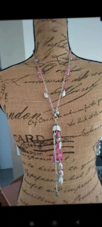 Collier sautoir  argenté rose