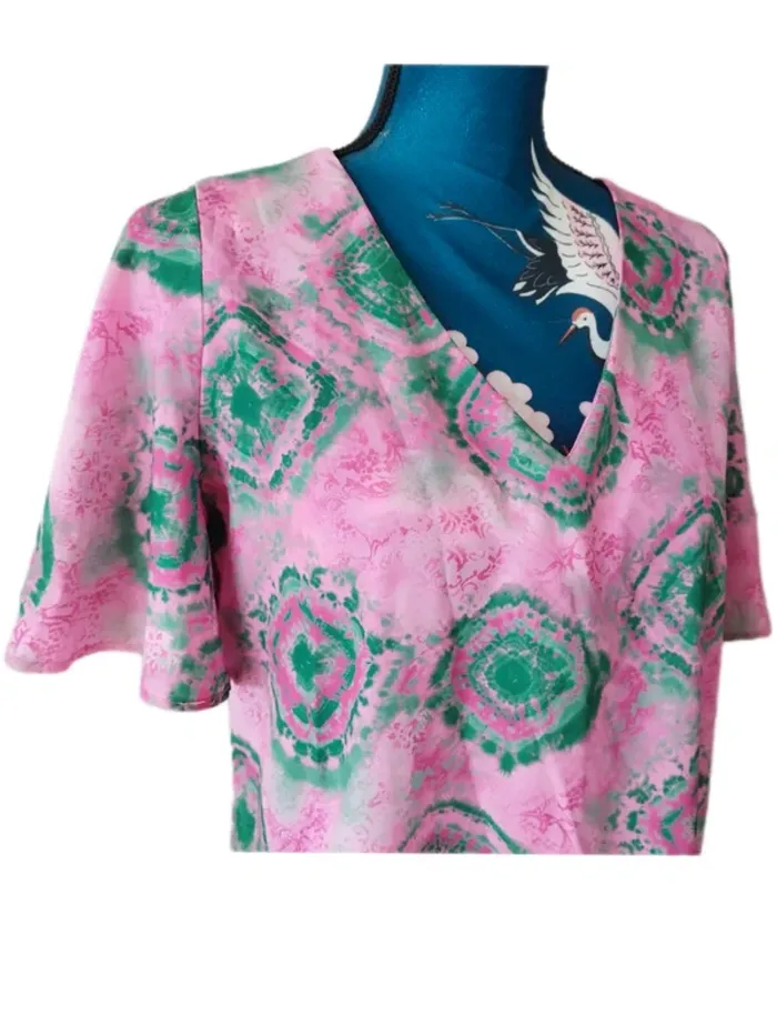 Robe tunique Tie and Dye rose et verte - photo numéro 4