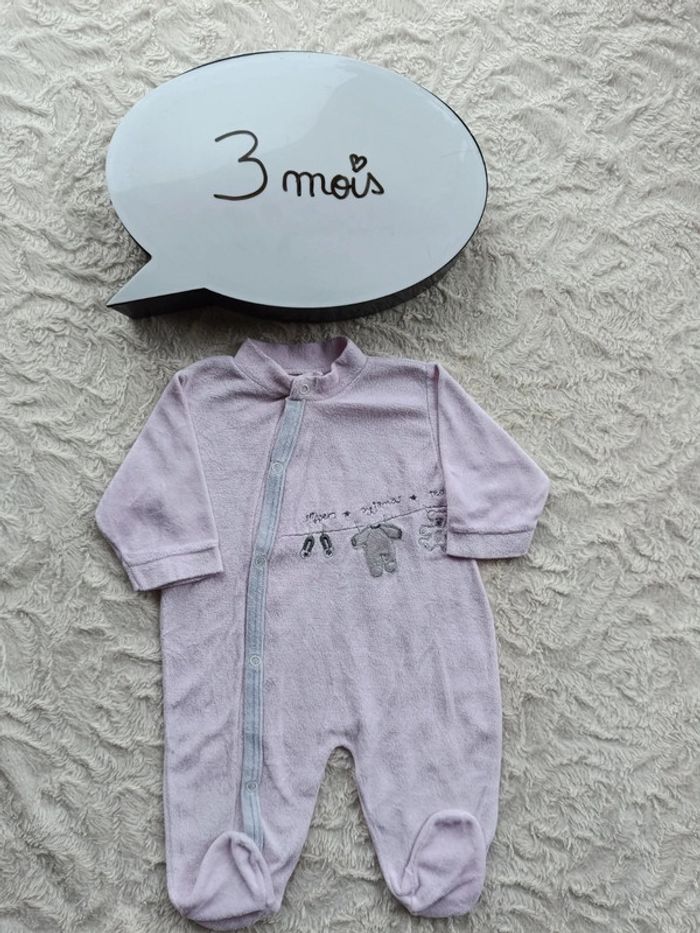 Pyjama grenouillère velours Fille 3 mois