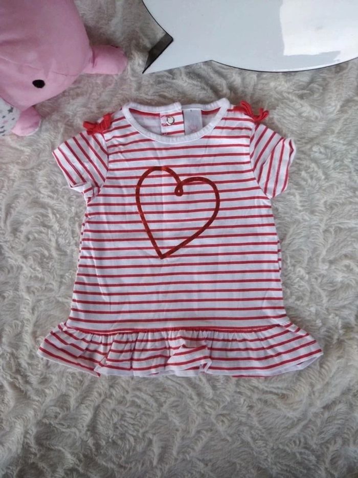 Tunique chemise manches courtes / Robe courte Fille 6 mois cœur Baby club 100% coton - photo numéro 2
