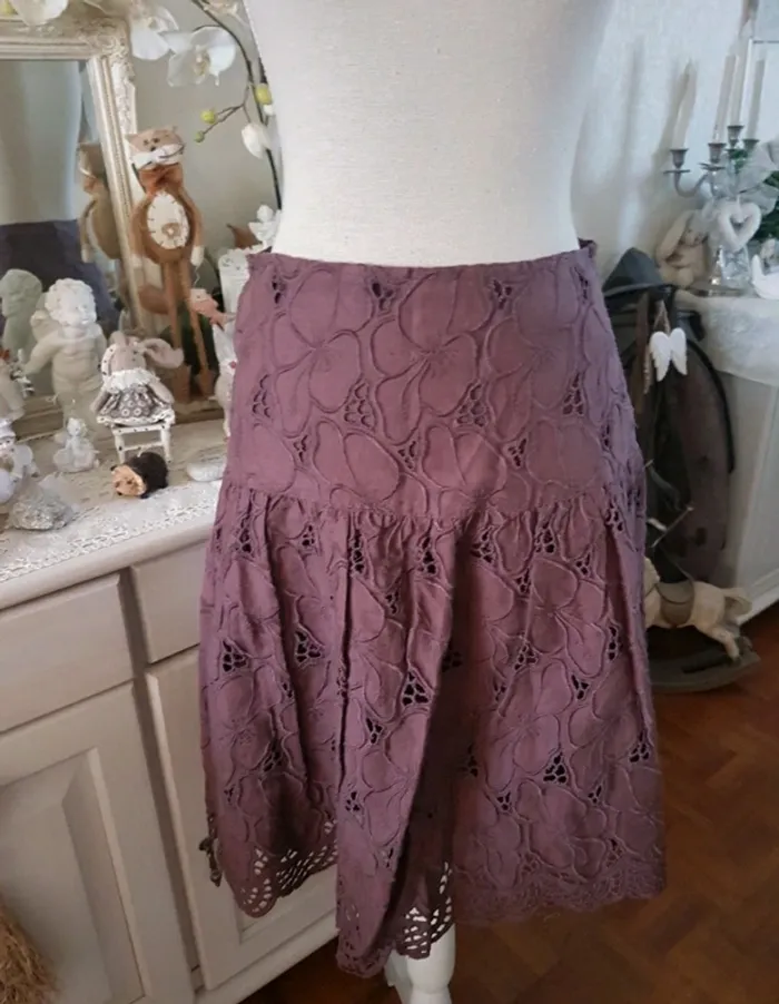 Jupe marron broderie Caroll T 38/40