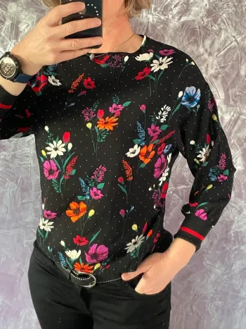 Blouse fleurie noire 36 manches longues