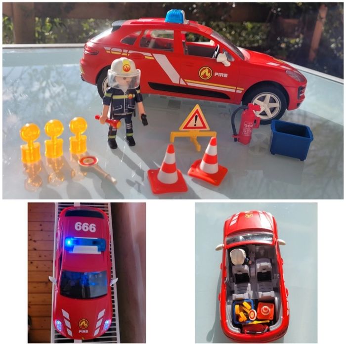 Superbe Porsche Mancan S Playmobil Pompiers 70277 complète, avec sirène, gyrophare et eclairages