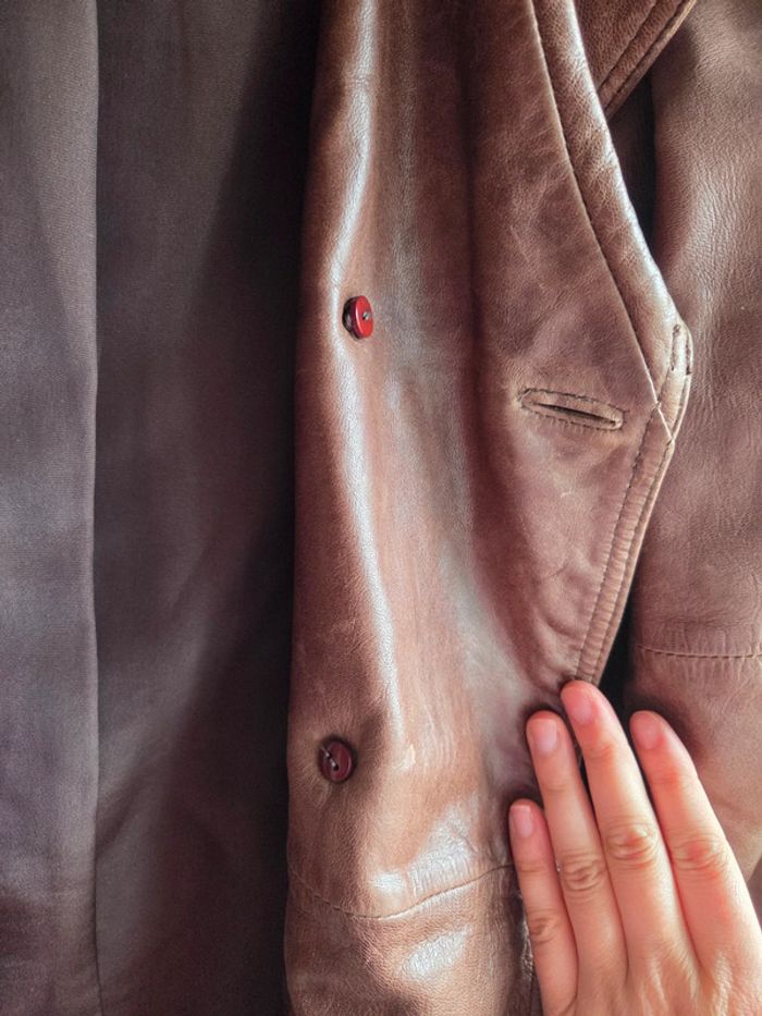 veste en cuir marron promod taille m - ceinturée - photo numéro 8