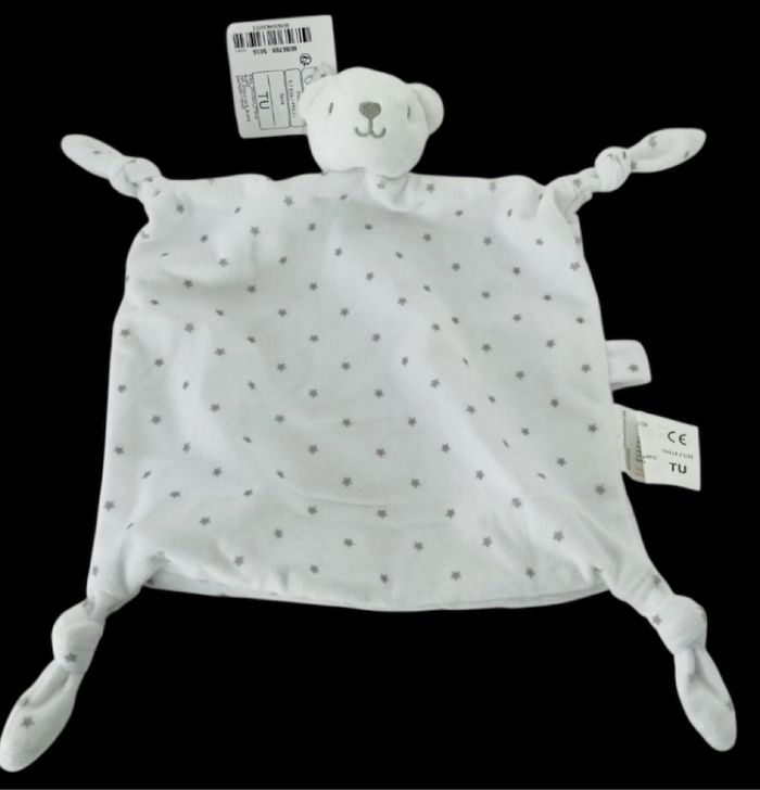 ❤️B4705 DOUDOU PLAT Mouchoir KIMBALOO Ours Blanc Étoiles Gris