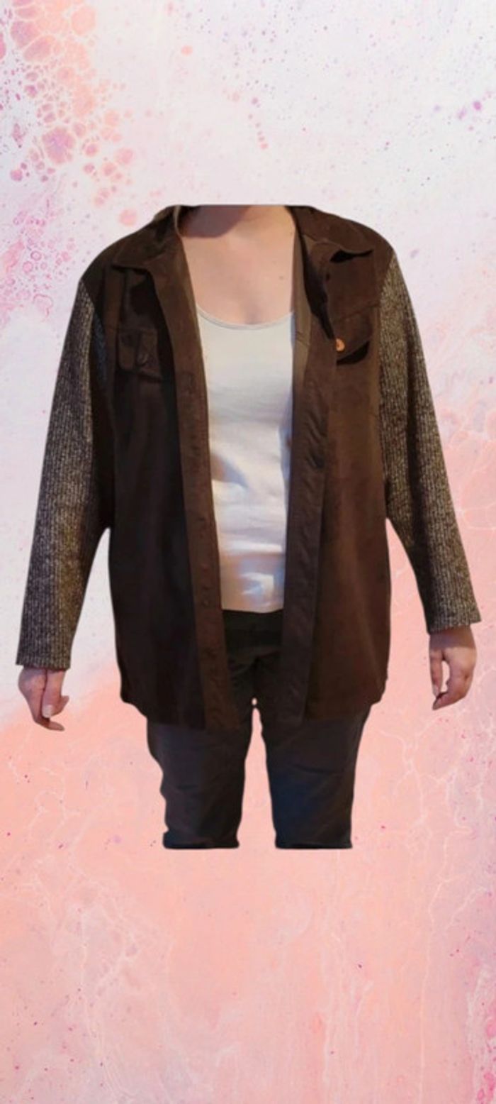 Veste bi matière marron femme taille XXL