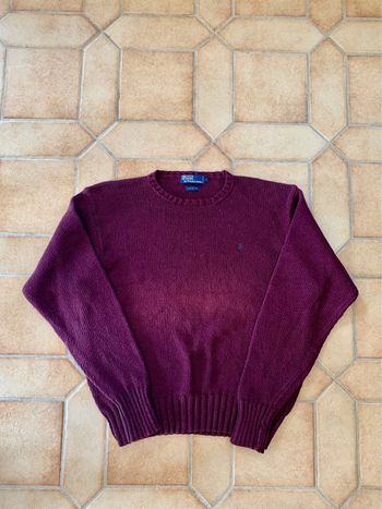 Pull sweat en maille bordeaux vintage Ralph Lauren cavalier vert