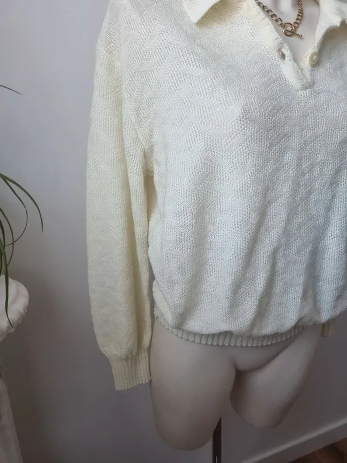 Pull tricoté jaune pâle vintage - photo numéro 14